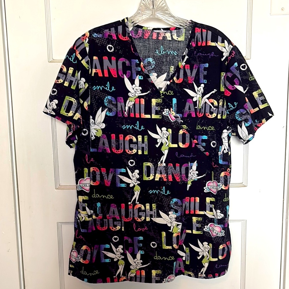 Disney Tinkerbell Colorful Graphic Print scrub Top Size M